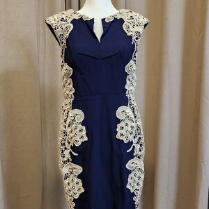 Paper Doll Navy Dress with Cream Lace Accents